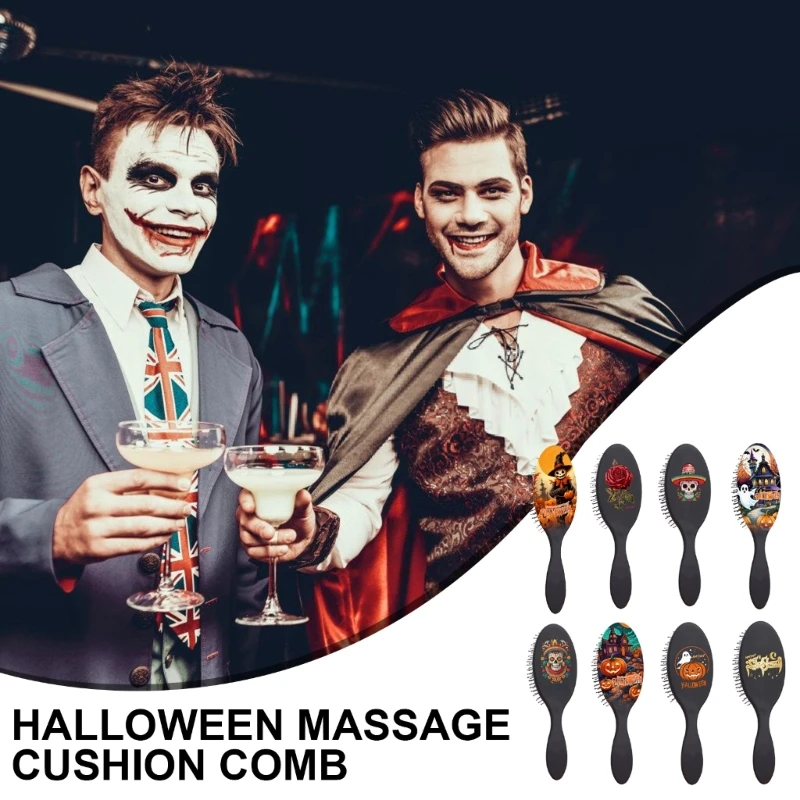 Tragbare luftgepolsterte Haarbürste mit Halloween-Motiv und weichen Borsten. Styling E1YF