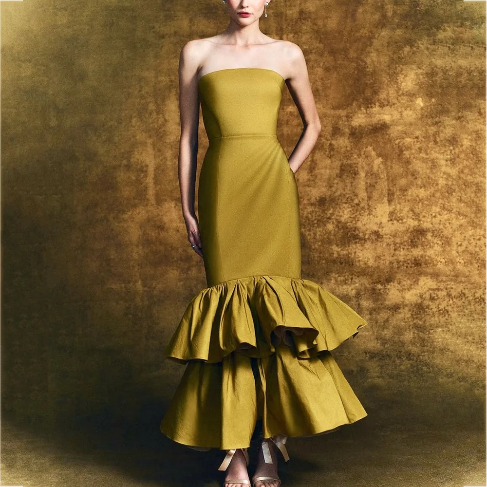 

Стильное платье для выпускного вечера без бретелек для женщин, плиссированное многоуровневое платье русалки без рукавов высокого качества по индивидуальному заказу, специальное вечернее платье в современном стиле