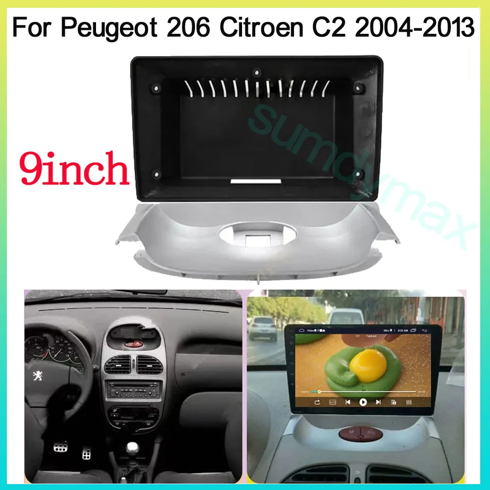 

9 Inch Car Radio Fascia Frame Adapter Android Stereo Dashboard Kit Face Plate For Peugeot 206 2004-2008 Citroen C2 2006-2013