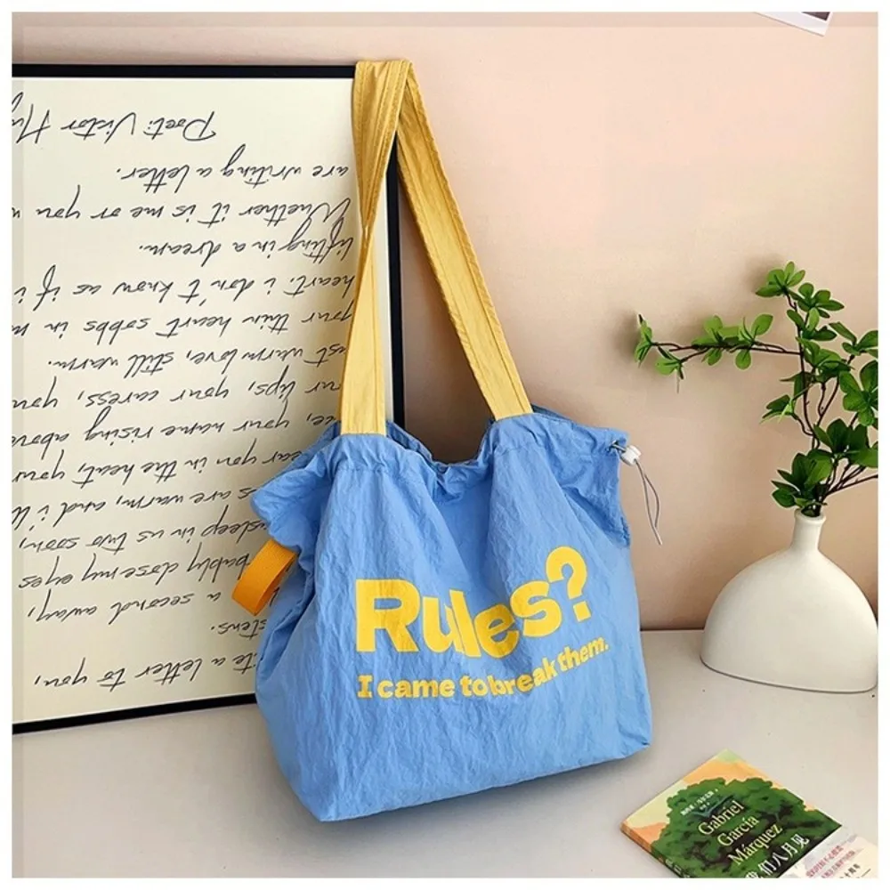 Fashion Letter Design Drawstring Bag Large Capacity Light Weight Shoulder Bag Casual Canvas Bag Ladies Use