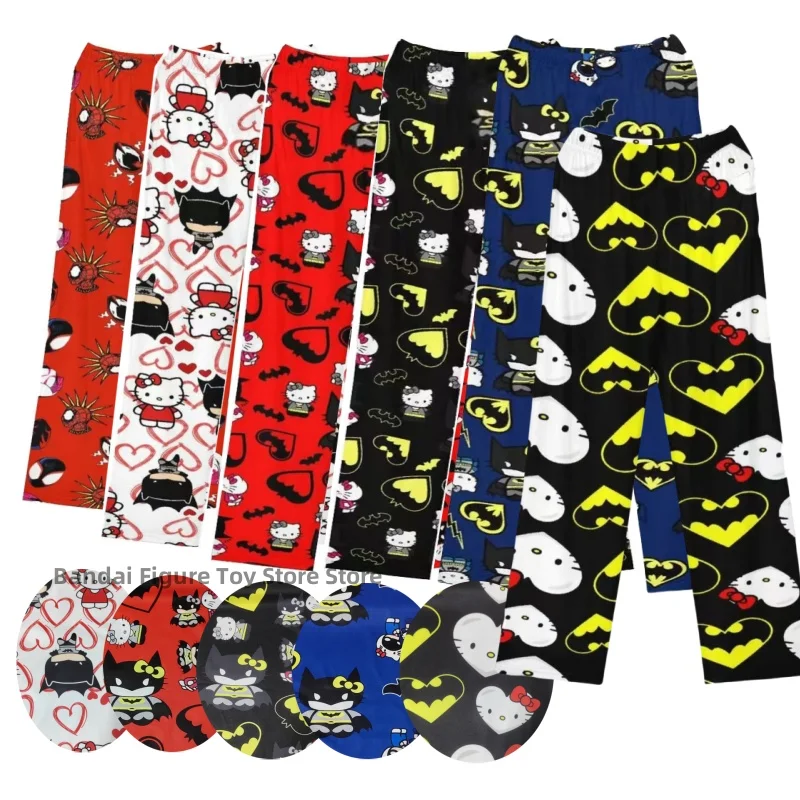 Sanrio Herbst Hellokitty Batman Pyjama Hosen Cartoon Hip Hop Y2k Stil Damen Warme Casual Plüsch Weihnachten Flanell Hosen Kleidung Geschenk