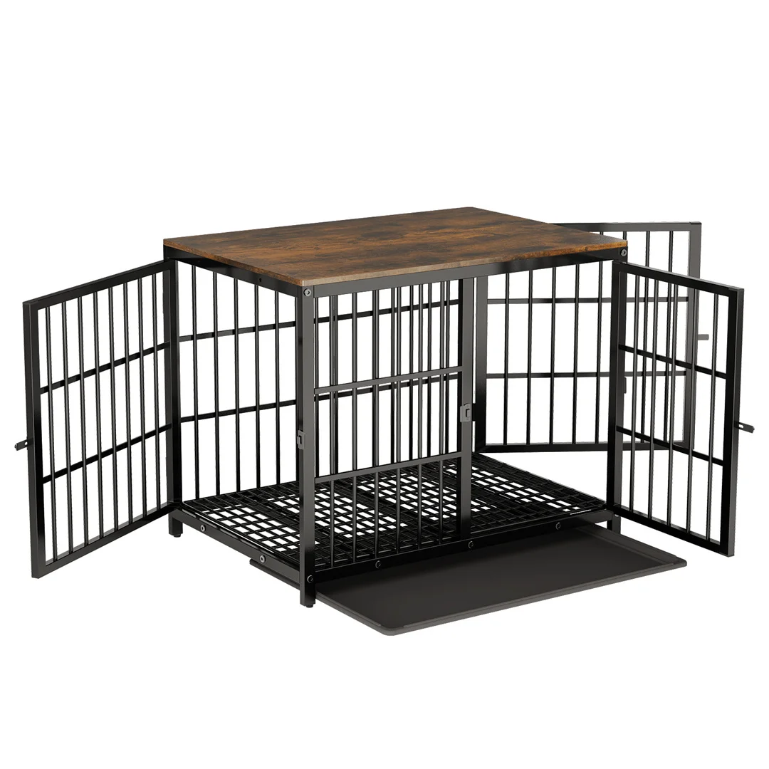 Meubelstijl Hondenkrat Wit Huisdier Kennel Zwarte Kooi Eindtafel Met Drie Deuren En Afneembaar Dienblad, Voor Kleine Middelgrote Grote Honden