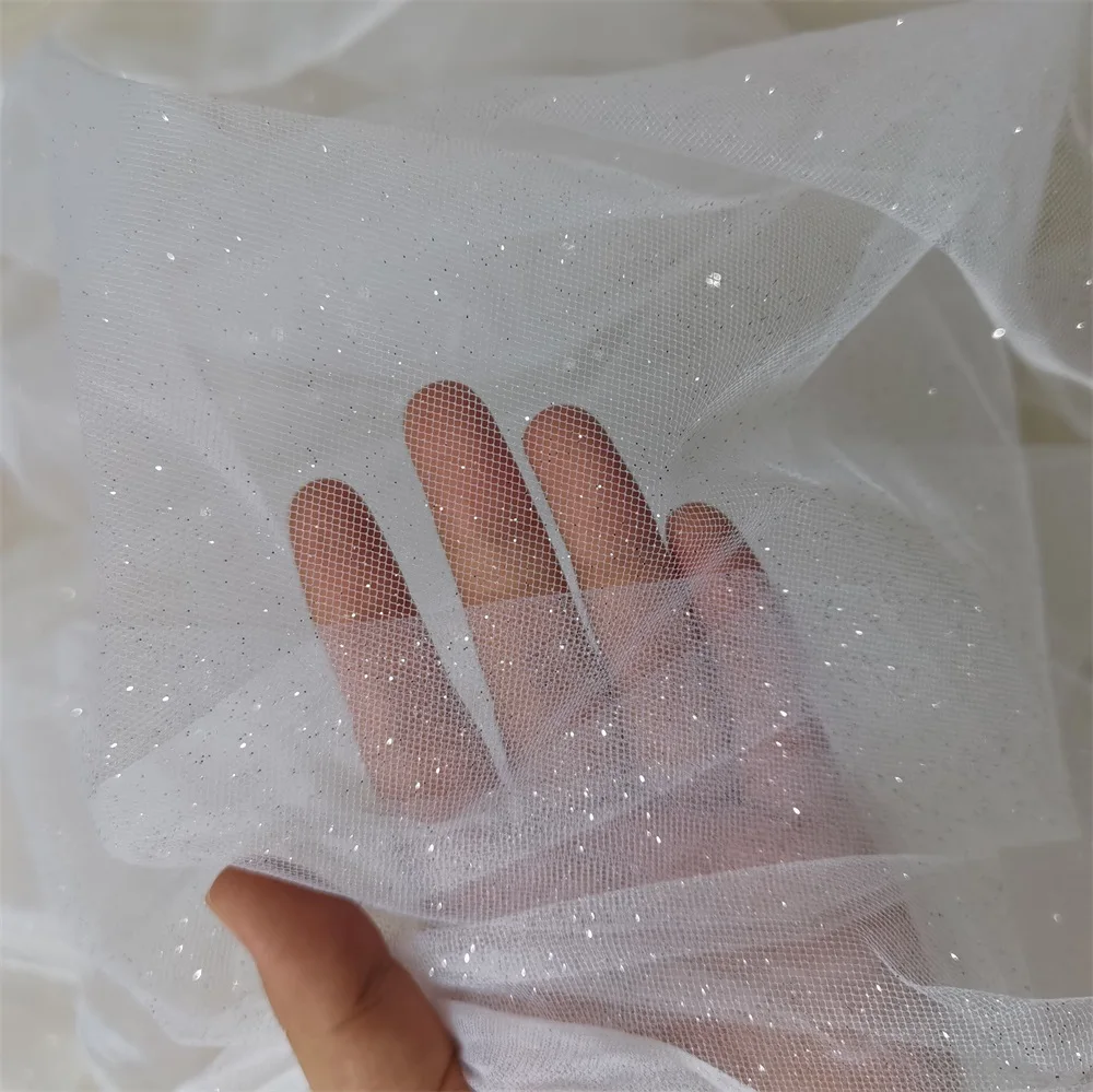 3Meters/Pack Off White Silvery Glitters Tulle Net Mesh Fabric Bride Veil Wedding Gown Lace Stiff