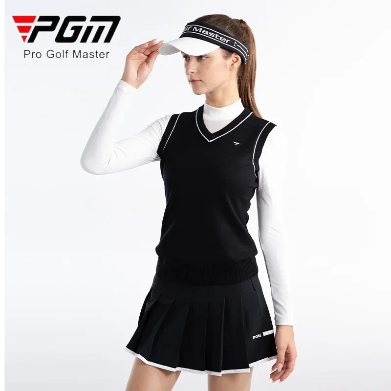 PGM Female Elastic Sleeveless Golf Sweater Ladies Keep Warm Knitted Vest Women V-neck Slim Waistcoat Winter Casual Golf Shirt