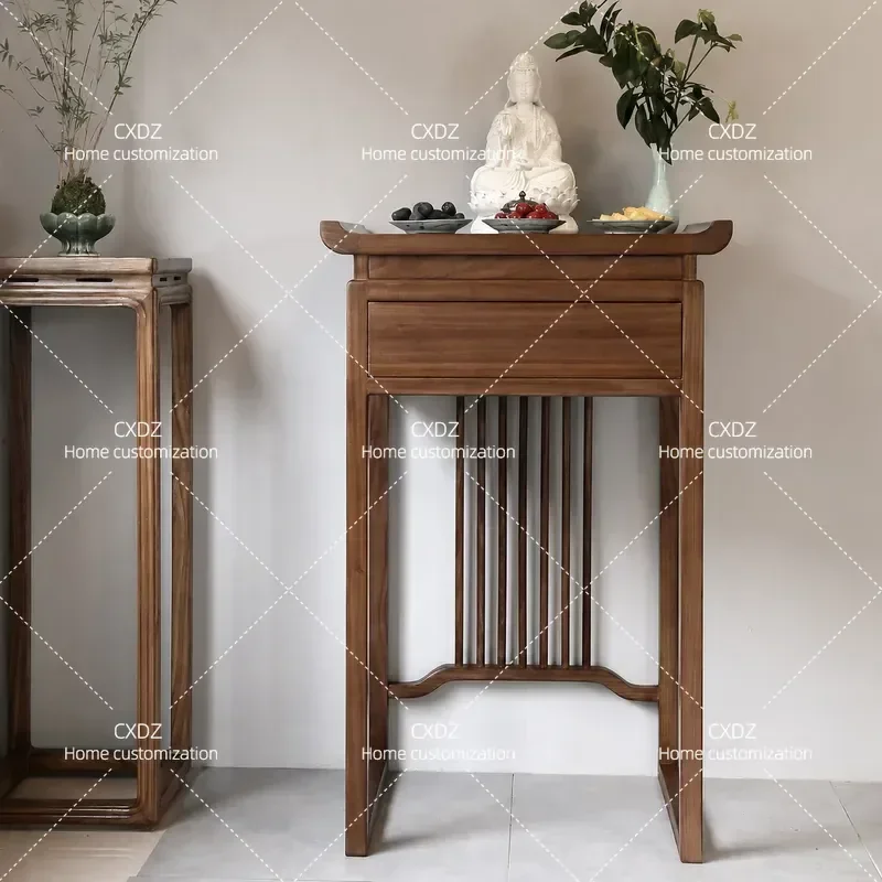 New Chinese Style Offering Table Black Walnut Solid Wood Incense Burner Stand Household Shrine Cabinet for Bodhisattva God of