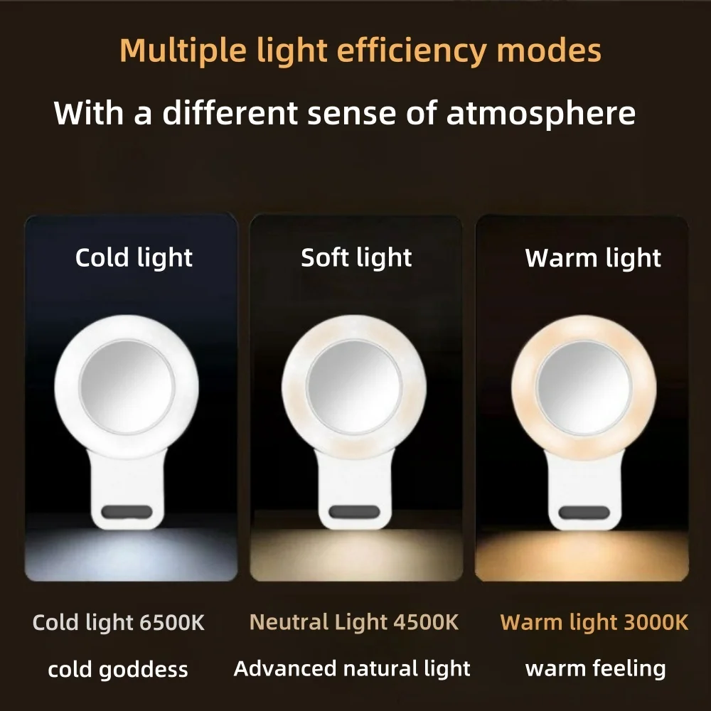 3 Level Brightness Control LED Selfie Light 360 Rotation Full Fill Light USB Rechargeable Lens Lamps For Mobile Phones Laptops
