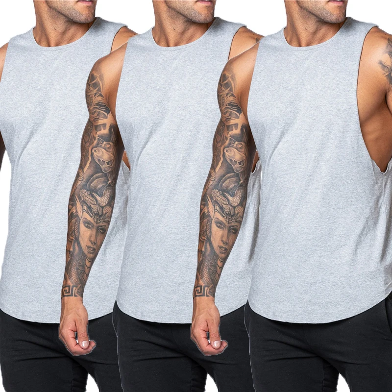 

3Pcs Men's Running Vests Gym Clothing Summer Fitness Cotton Tank Tops Breathable O-Neck Jogging Bodybuilding Sleeveless Shirt