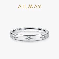 Ailmay S925 Sterling Silver Stars Sparkling Clear Zircon Finger Ring For Women Birthday Wedding Valentine's Day Jewelry