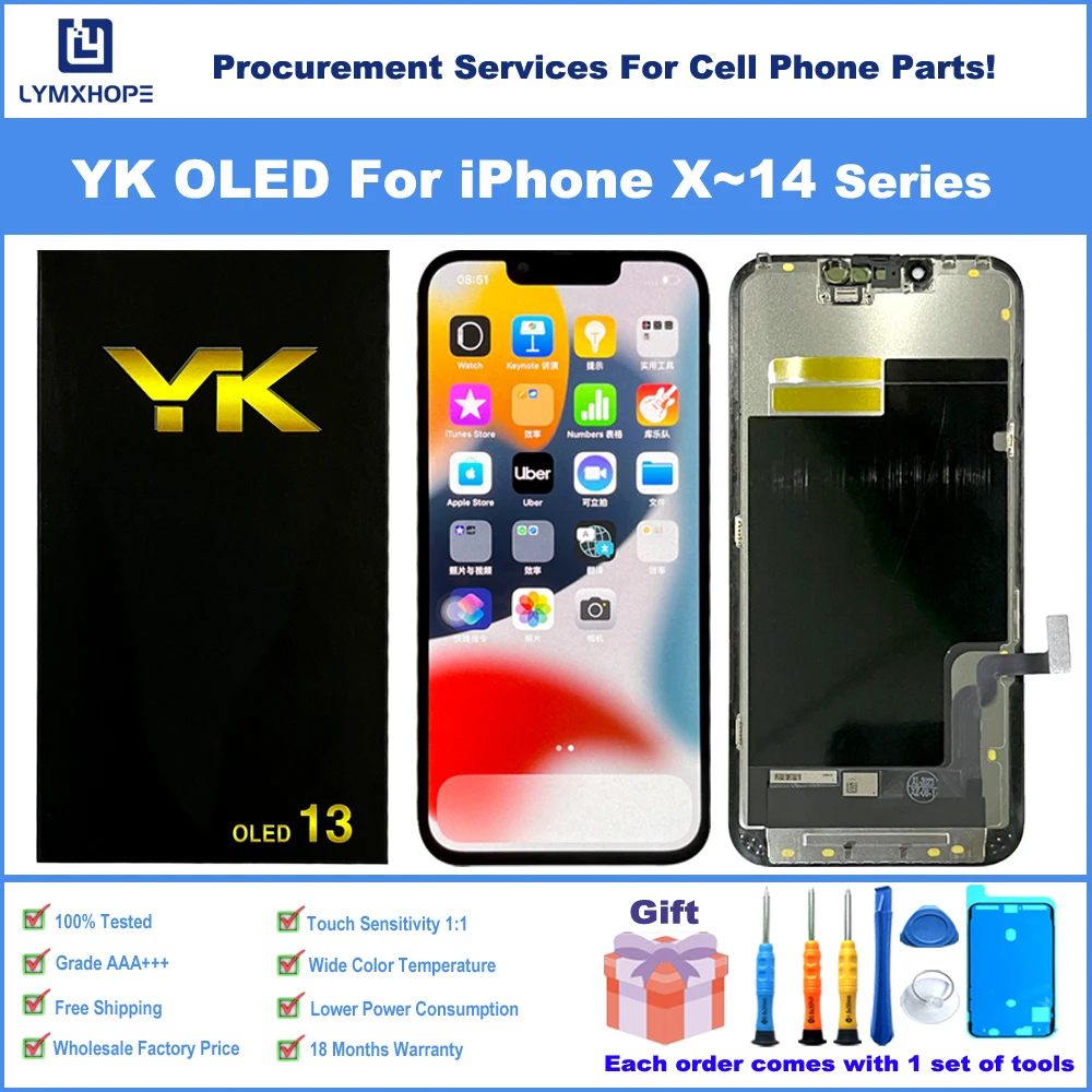 OLED Screen For iPhone  X XS 11 12 Pro Max LCD For iPhone 13 14  15 Pro Max Display 3D Touch Screen Digitizer Replacement Parts