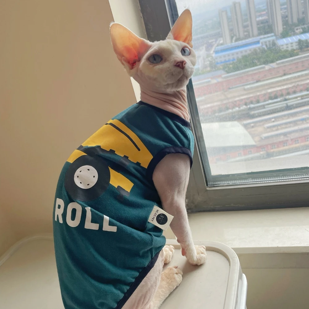 Cartoon Cotton Truck T-Shirt for Sphynx Cat Spring Summer Soft Green Car Sleeveless Vest for Male Cat Elestic Coat For Kittens