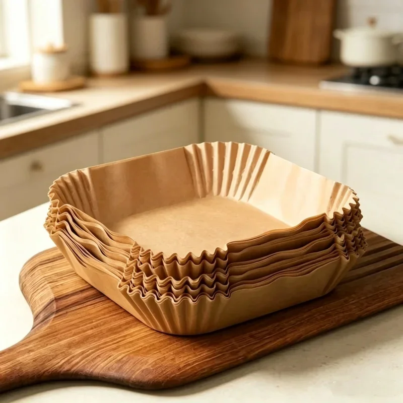 50Pcs Disposable Air Fryer Liners Non Stick Oil Proof Parchment Paper Baking Pad For Oven Pan Daily Kitchen Baking Cooking Use