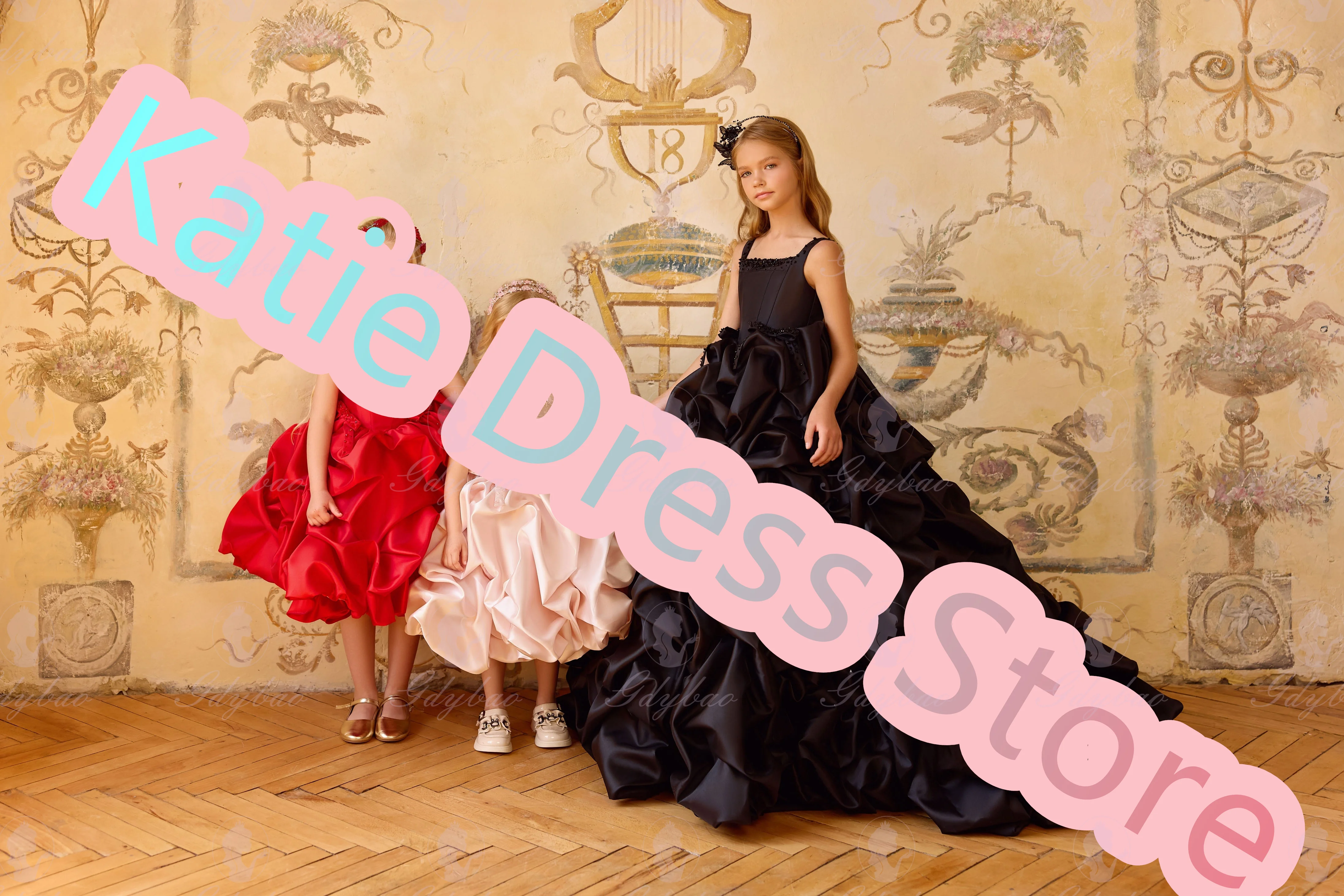 

Elegant Customized Satin Flower Girl Dress For Wedding Puffy Sleeveless Beading Kids Birthday Party First Communion Ball Gowns