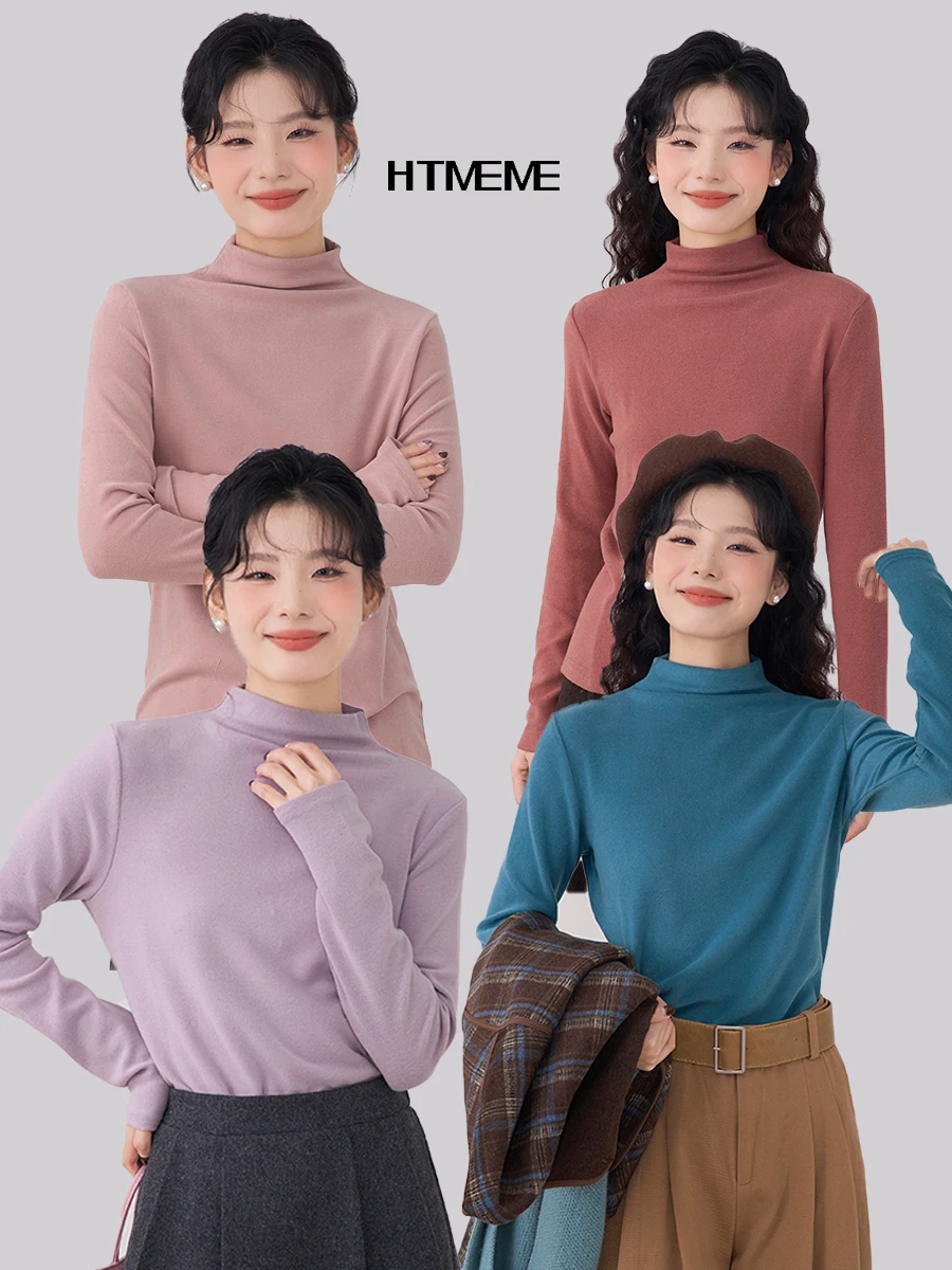 

Heme Soft Camere f High Collar Base irt Top Women's Autumn Winter Floral Field Window Korean Sle Faux Camere