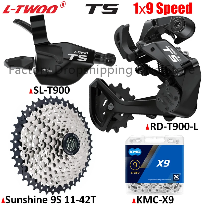 

LTWOO T5 Mountain Bike 1x9 Speed Derailleur Kits 9V Damping System RD SUNSHINE 36T/42T Cassette X9 Chains Bicycle Parts