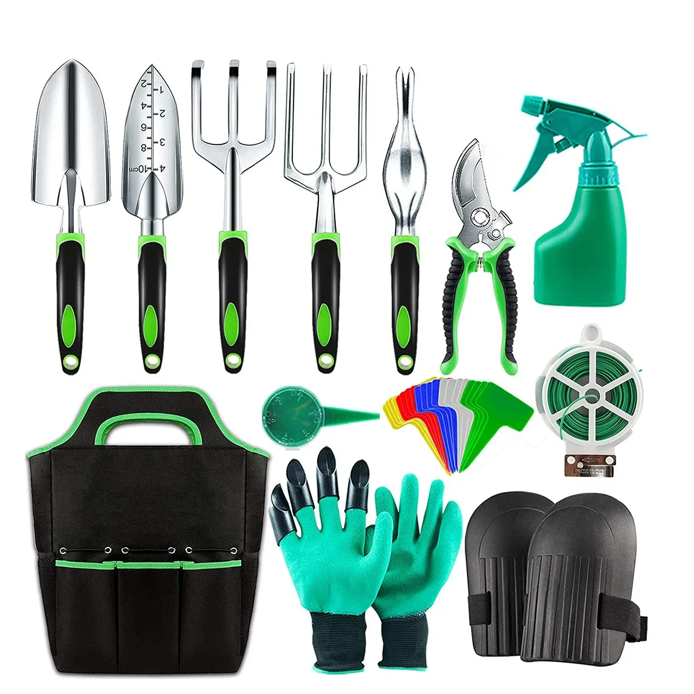 

High Quality 13Pieces Pruner Rake Shovel Cultivator Green Hand Gardening Tool Set with Bag