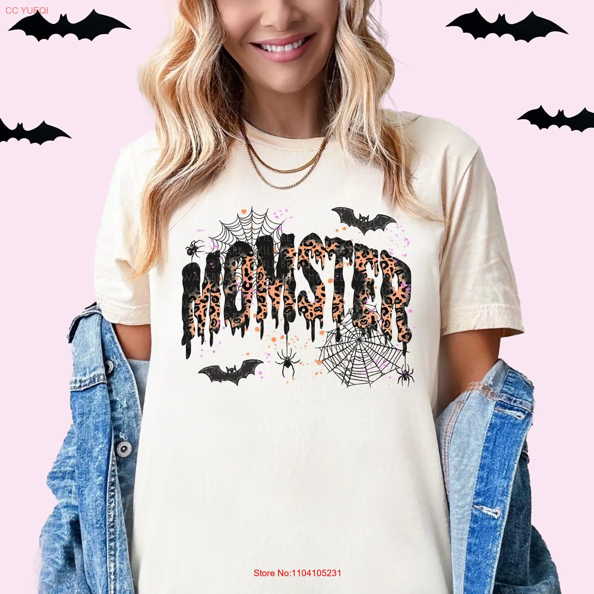 Halloween T Shirt Mom SweaT Momster Spooky Season Retro Mama Cute for long or short sleeves