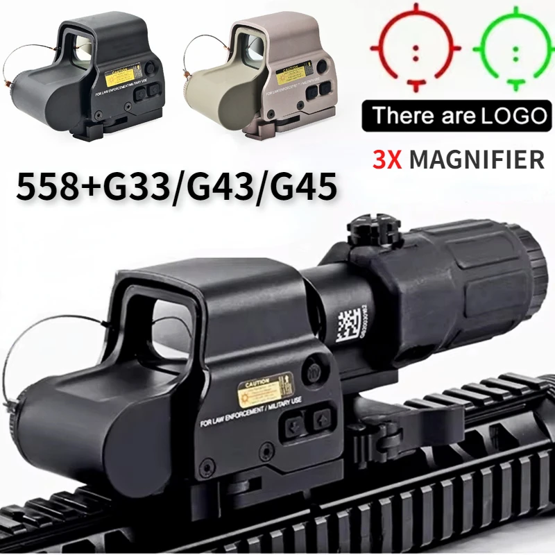 558+G45/G43/G33 Holographic Collimator Sight Red Dot Optic Sight Tactical Hunting Gear W/20mm Rail Mounts&Quick Detach Lever