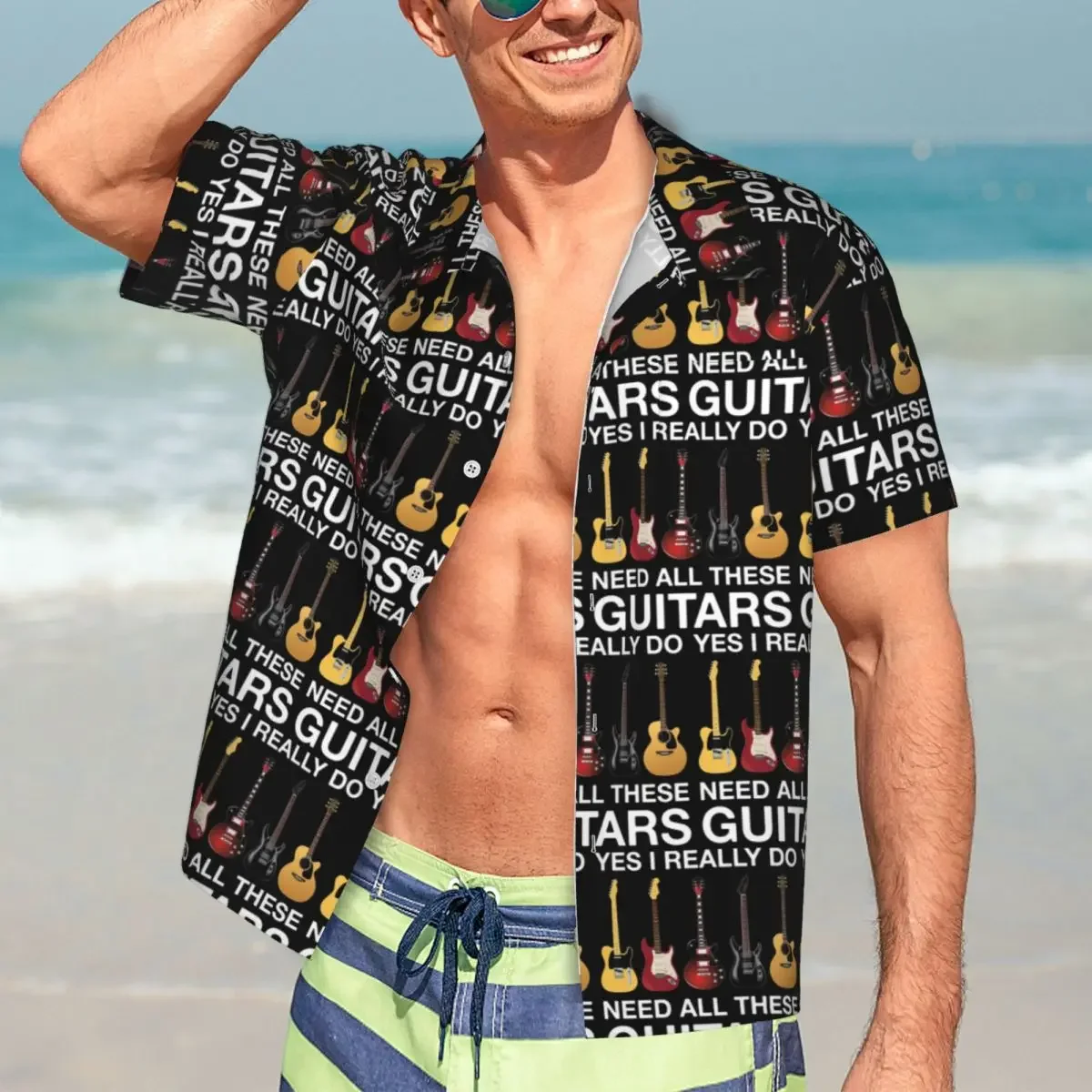 Yes I Really Do Need All These Guitars Hawaiian Shirts Funny Men Short Sleeve Shirt for Summer Beach Men's Lapel Tops