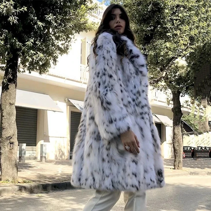 Luxury Brand Fluffy Furry Leopard Faux Fur Coats Women 2023 Winter Long Belted Overcoats Fashion Ladies Fox Fur Coats Outerwear