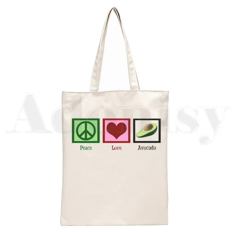 Avocado Vegan Kawaii Vegetarian Vintage Print Reusable Shopping Women Canvas Tote Bags Eco Shopper Shoulder Bags