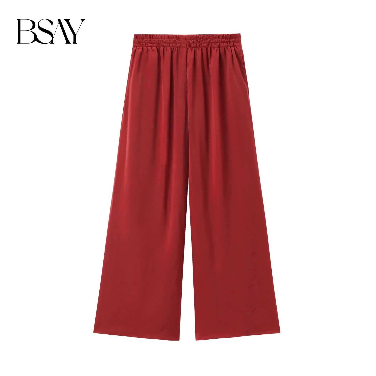 BSAY moda donna primavera estate nuovi pantaloni tinta unita Chic femminile elastico in vita pantaloni a gamba larga Mujer