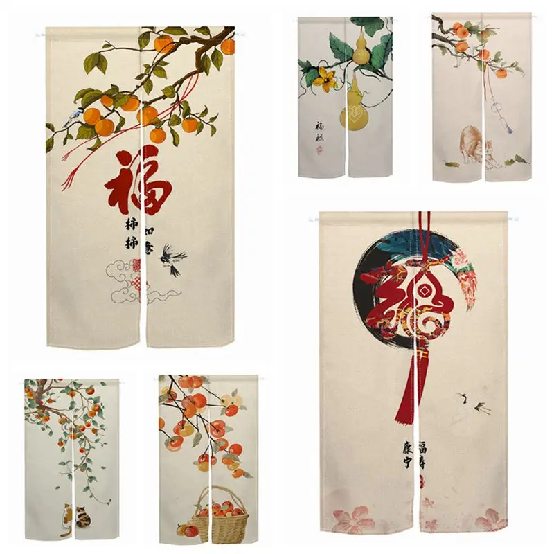 Cortinas de puerta con diseño auspicioso japonés, partición de comedor, cortinas de puerta con Velcro, media cortina colgante para entrada de cocina