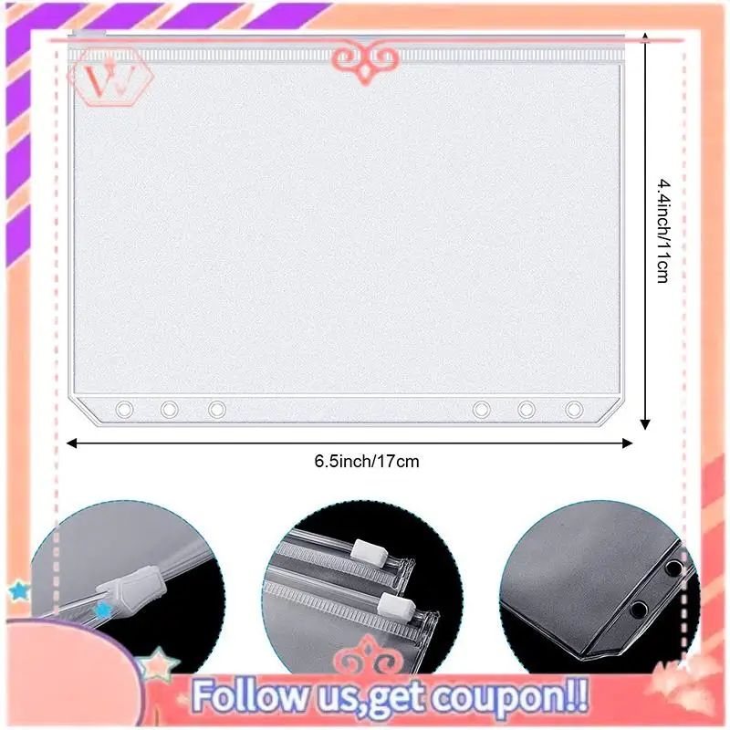 

Upgraded 48 Pieces Binder Pockets 6 Holes Zipper Binder Pouch Folders Clear Waterproof PVC Loose Leaf Bags