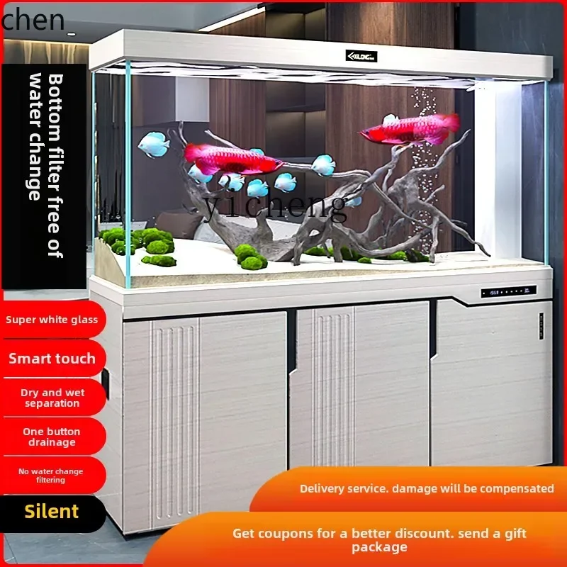 

YFY new bottom filter fish tank ultra-white glass intelligent ecological living room TV cabinet next to the fish tank