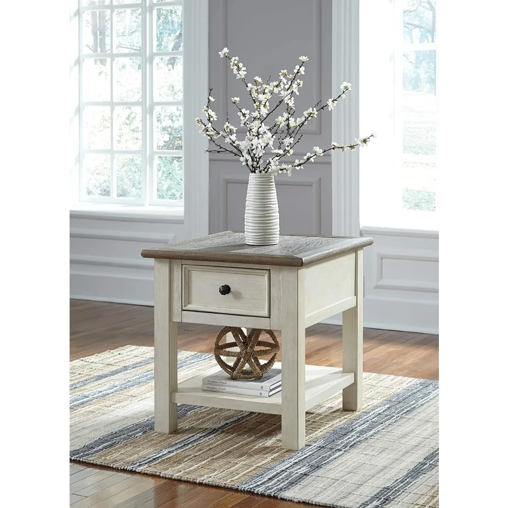 Bolanburg Farmhouse Square Two Tone End Table, Antique Cream