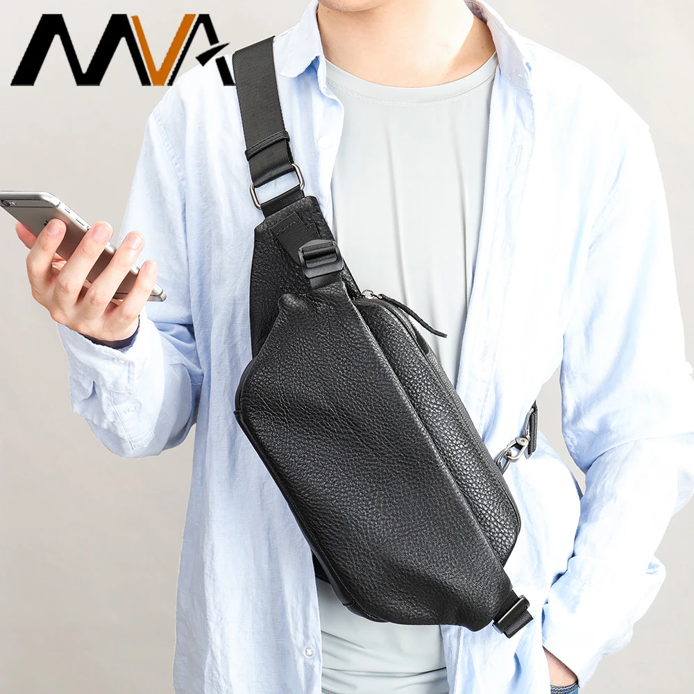 

MVA Leather Fanny Waist Packs Bags Belt Pouch Casual Men's Bag Genuine Leather Phone Pouch Male Hip BumBag Packet Large Capacity