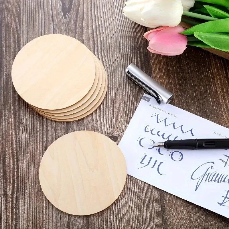 30pcs 4in/10cm Round Wood Discs For Crafts Wooden Cutout Tiles Wood Circles Round Slices, For Painting And Writing, Christmas De