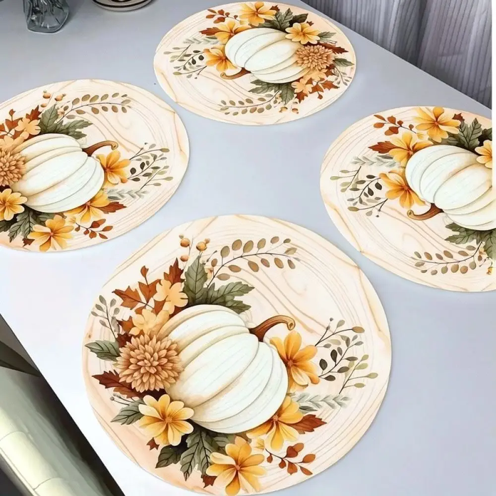 Autumn Harvest Pumpkin Table Mat Round Heat Insulation Pad Waterproof Kitchen Dining Room Accessory American Country Style