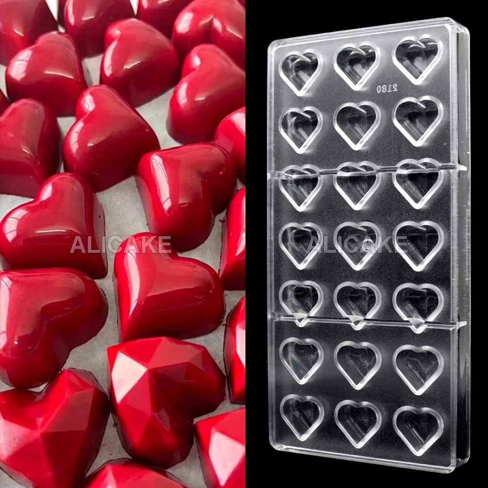 1Pcs Polycarbonate Chocolate Candy Mold Pans Trays Heart Shape Fondant Ice Mould Baking Pastry Acrylic Confectionery Utensils