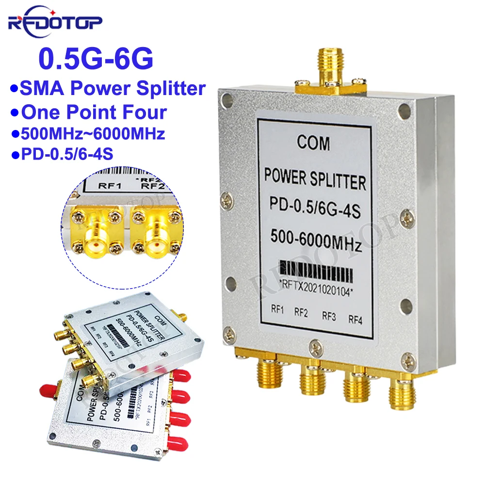 

1Pcs SMA Female Microstrip Power Splitter PD-0.5/6-4S One Point Four 0.5GHZ-6GHz SMA RF Combiner WIFI 10W RF Power Splitter