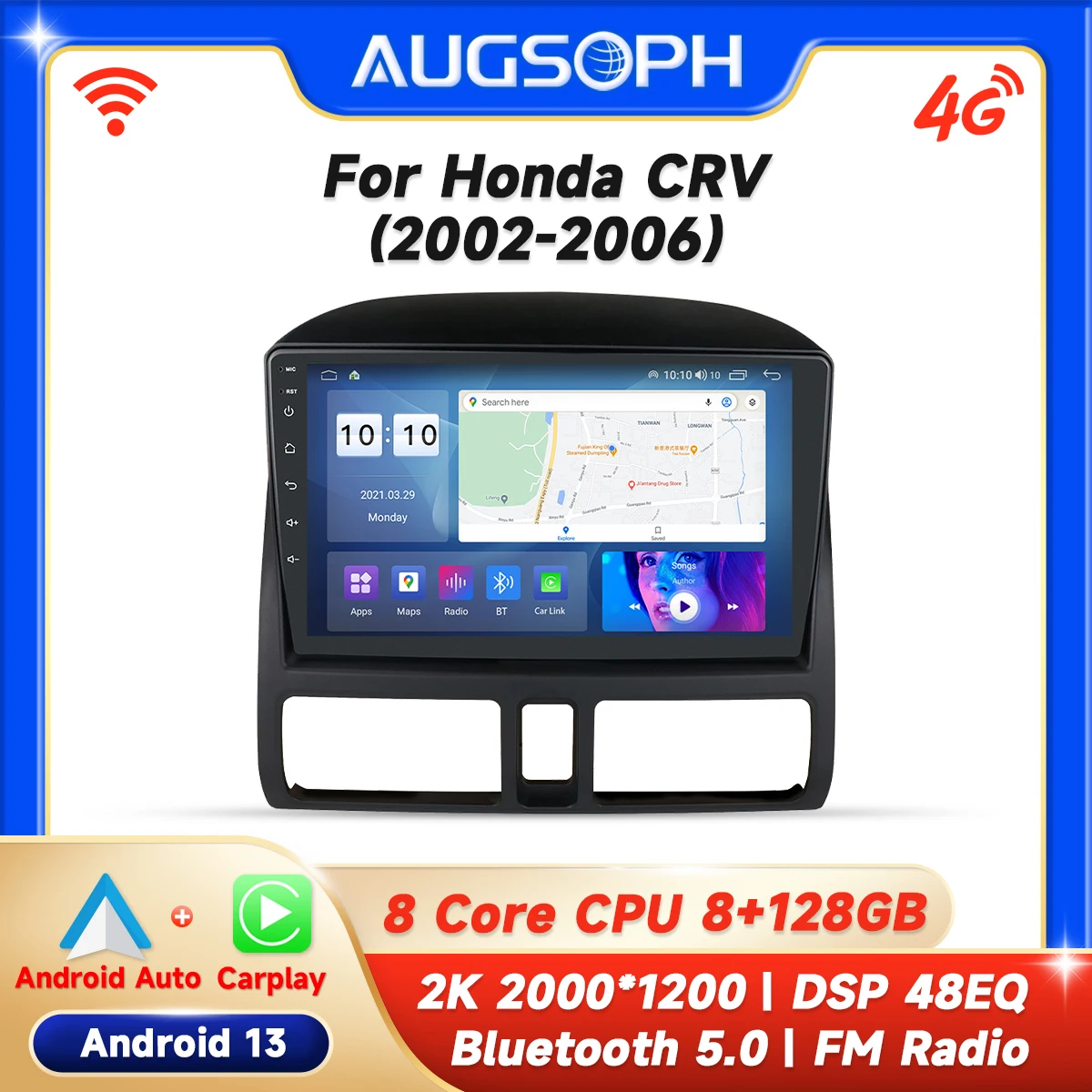 

Android 13 Car Radio for Honda CRV 2002-2006, 9inch Multimedia Player with 4G WiFi Car Carplay & 2Din GPS Navigation.