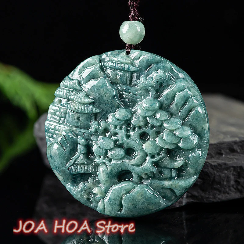 Natural A Goods Jade Landscape Lucky Brand Pendant Jade-Pendant Men's Women's Hand-carved Necklace Chain Fine Jewelry