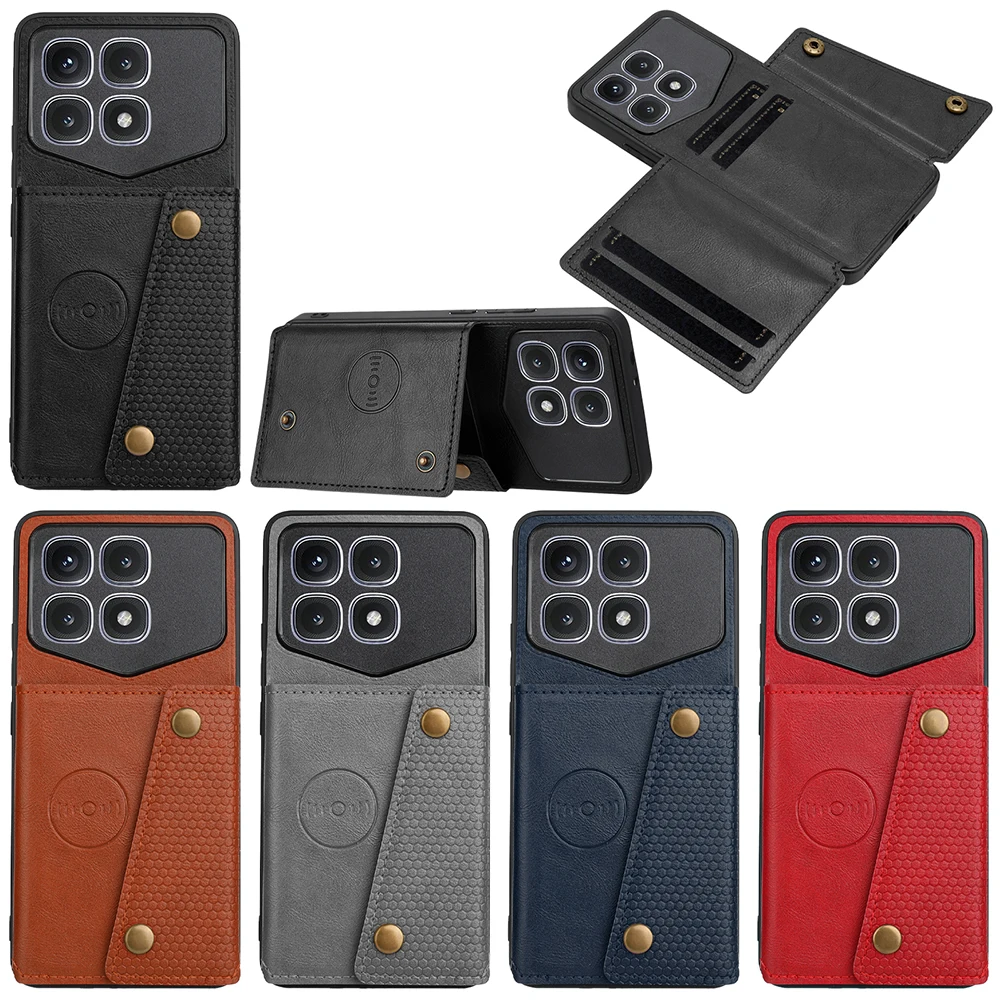 Leather Card Slot Case For Xiaomi 14T Poco F6 X6 X5 M6 C65 Redmi Note 13 14 Pro Plus Turbo3 14C 13C 12C 10C K70 K70E Phone Cover