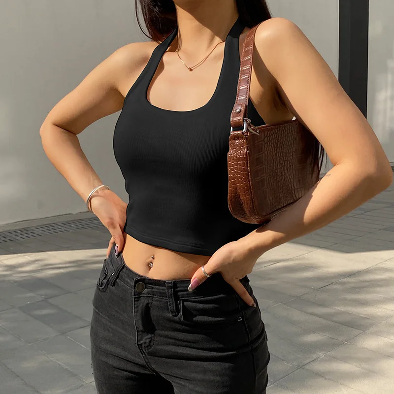 Halter Backless Korean Fashion Crop Tops Women Sexy Slim Y2K T-shirts Vintage Harajuku Tanks Camis Cheap Clothes Woman Tshirts