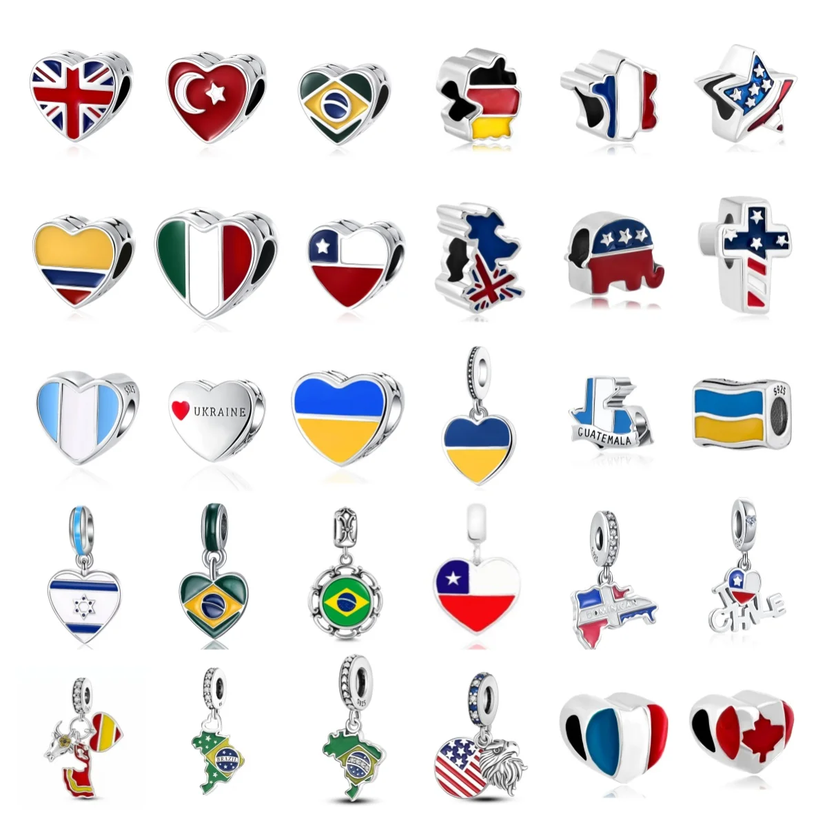 2026 الأوروبي 925 فضة العلم قلادة الأصلي سوار مجوهرات أوكرانيا كندا البرازيل قلادة قلادة حبة هدية