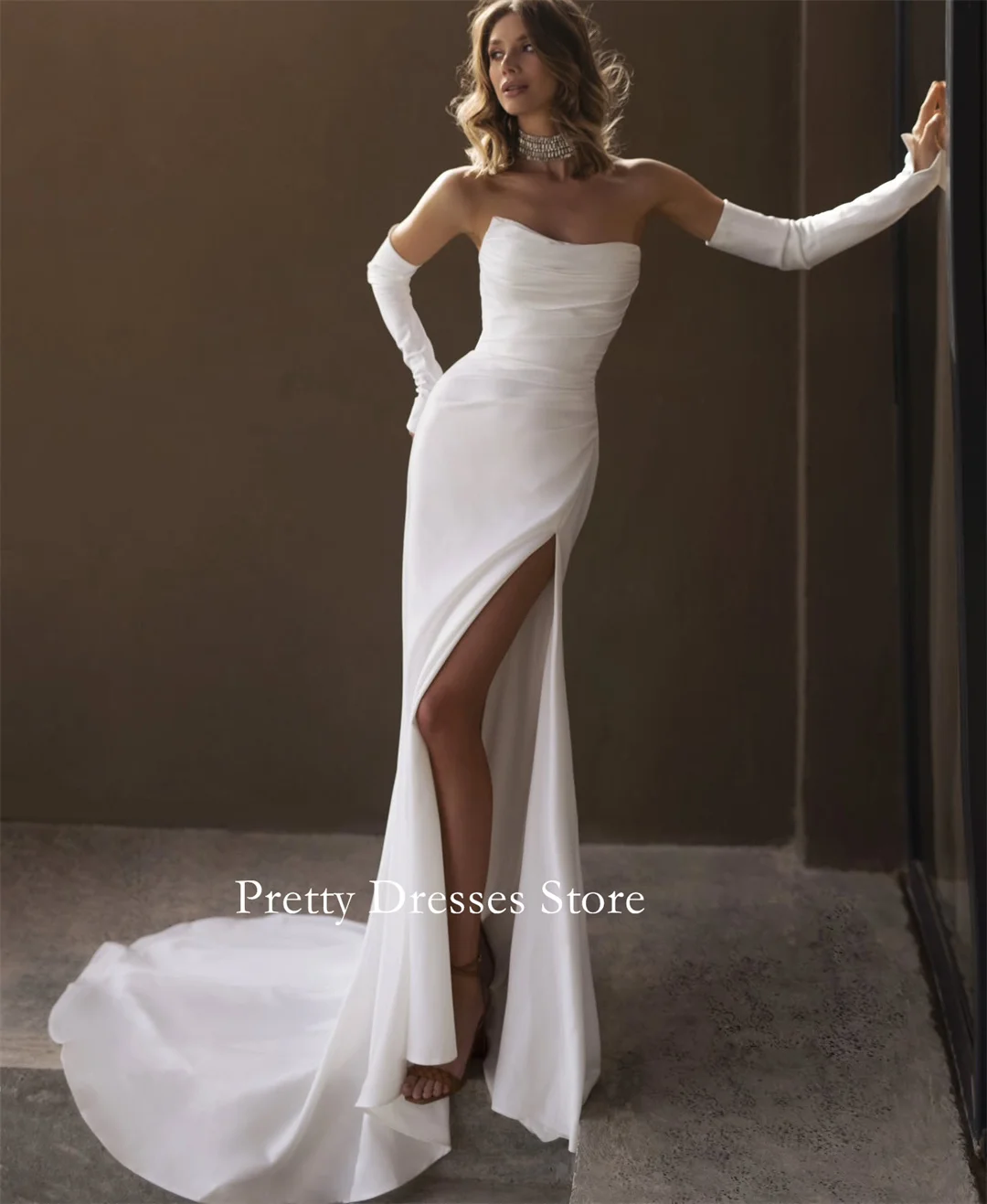 Strapless Side Slit 2025 Style Garden Customized Ivory Wedding Dresses Mermaid Sleeveless  Elegant Bride Growns Party Women