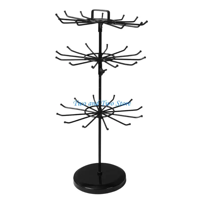 HX6F Iron Jewelry Display Stand With Rotating Base And 24 Hooks For Retail Boutique Presentation