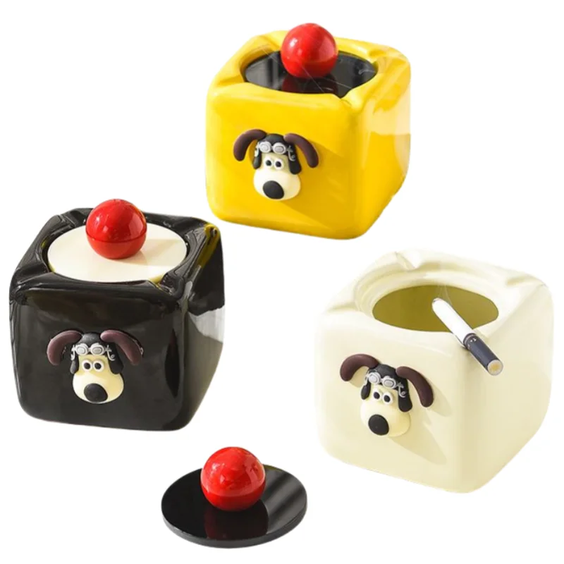 Gromit animation peripheral cartoon cute ashtray creative personality with cover anti-fly ash ashtray home decoration ornaments