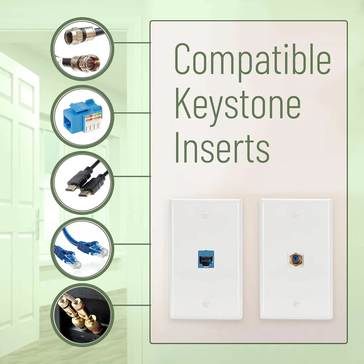 ZoeRax-Placa de pared con conector Keystone, 1 paquete de 0/1/2/3/4/6 puertos, placa de pared RJ45 de perfil bajo para conectores Keystone en blanco