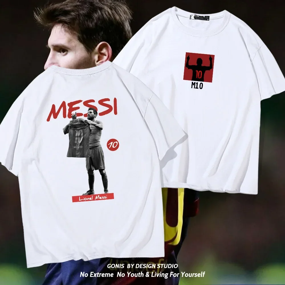 Messi Short-Sleeved Printed 100% Cotton Summer Men's T-Shirt Outdoor Casual Tops Urban Fashion Men's Clothing Unisex Short-Sleev
