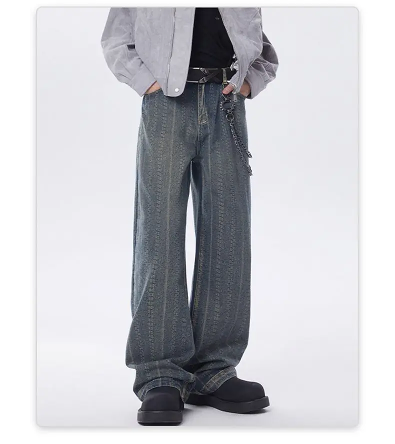 2026 New Tall Extended Edition American Retro Jeans a righe punteggiate Marchio alla moda Personalizzato Rascal Jeans belli Stile da uomo