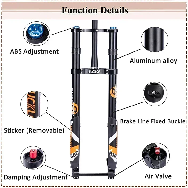 BUCKLOS 15*150mm Inverted Air Fork 20Inch 26Inch Ebike Fat Bike Fork Travel 180mm Thru Axle Bicycle Suspension Fork E-bike Parts