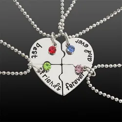 4pcs/set Korean Fashion Ladies Pendant Necklace Set Best Friends Forever Friendship Pendant Bff Jewelry Matching Couple Necklace