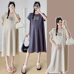 Spring Summer Maternity Short Sleeve Long Knit Pregnancy Casual Dress Off Shoulder Beach Wear Clothes For Pregnant Women Outfits