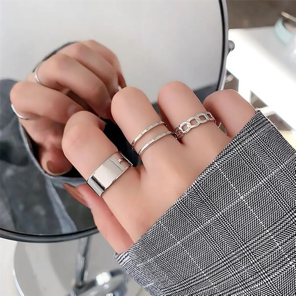 Fashion Minimalism Butterfly Heart Ring Set Alloy Adjustable Ring for Women Girls Cool Sweet Couple Rings Aesthetic Jewelry