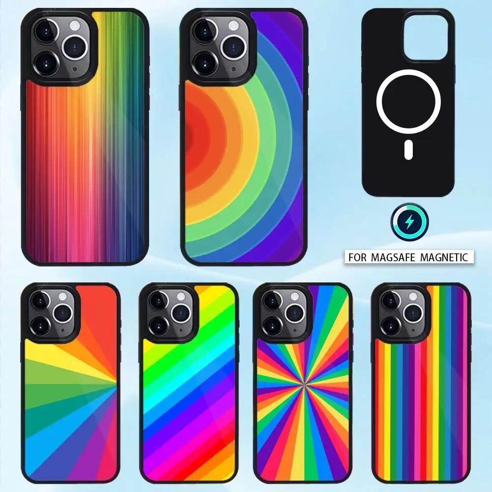 

C-Colorful R-Rainbow Stripe Phone Case For iPhone 16,15,14,13,12,Pro,Max,Magnetic For Magsafe Wireless Charging